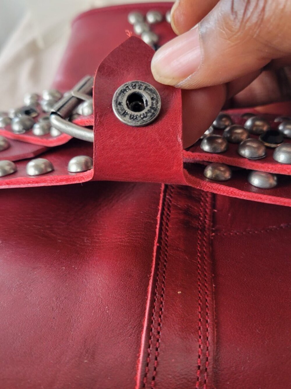Free People We The Free Axel Studded Harness Leather Boots Red Size 9 NWOB - Picture 7 of 15